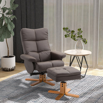 HOMCOM Faux Leather Swivel Recliner, Footstool, Brown Homcom