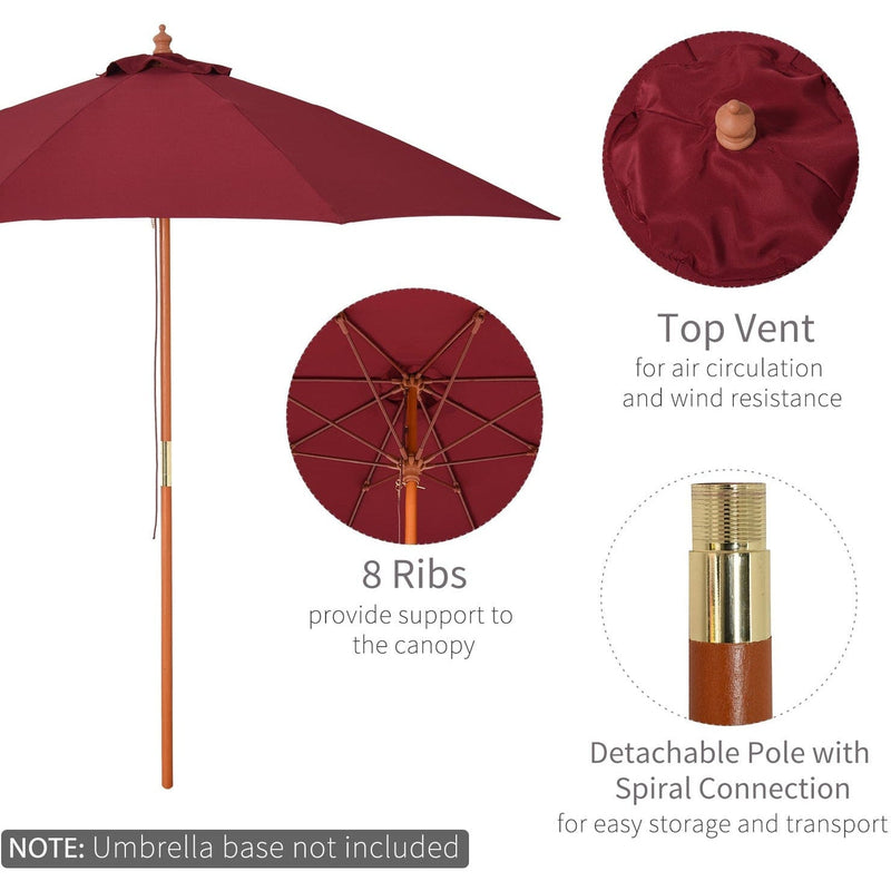 2.5m Wooden Garden Parasol - Top Vent