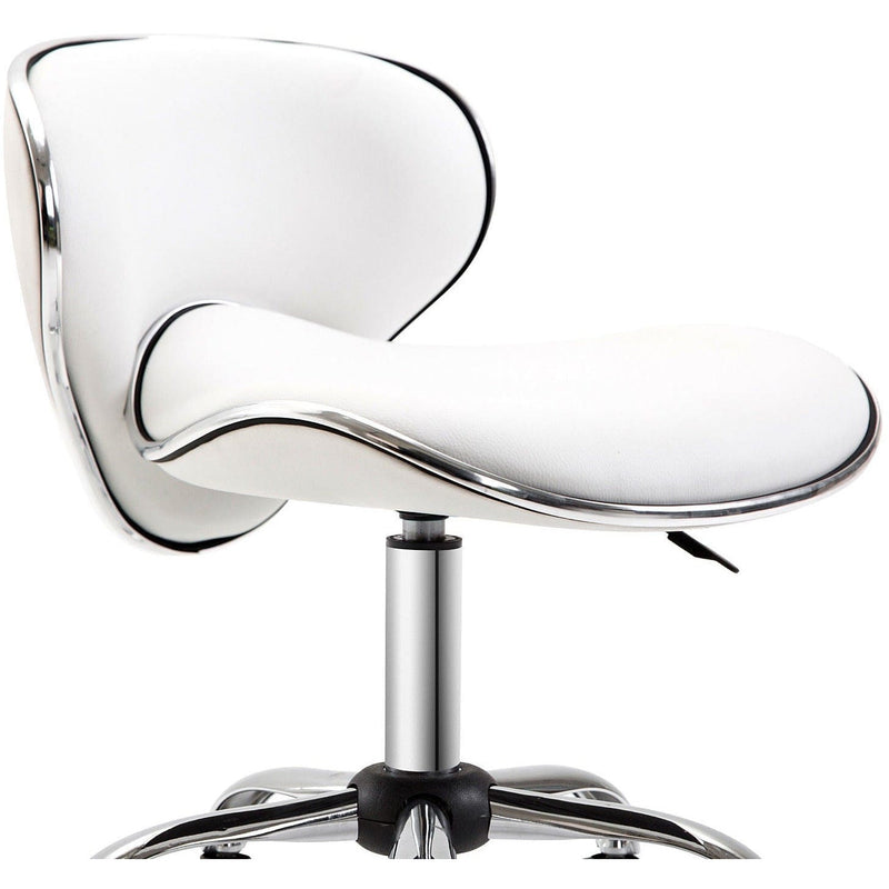 Salon Chair With Wheels, White Faux Leather