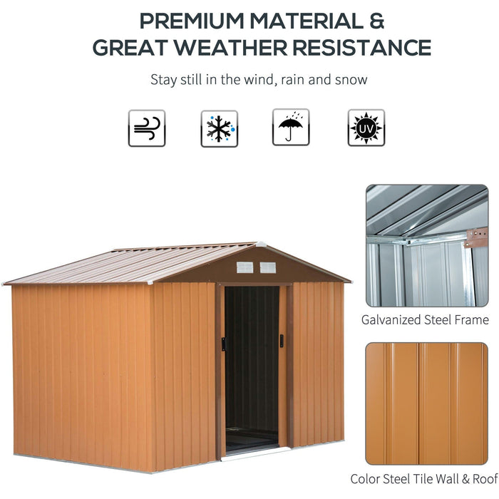 9x6FT Metal Garden Shed Apex Roof, Vents & Double Doors