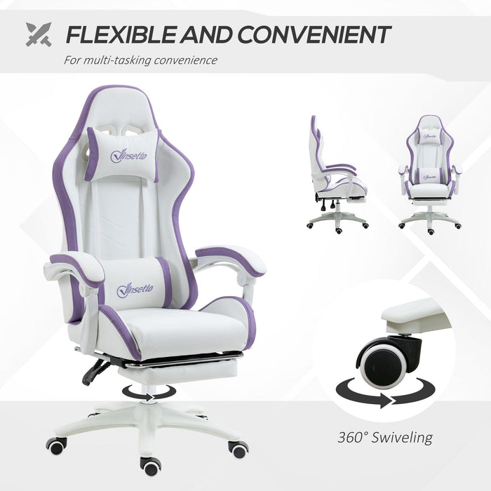 Comfy Purple Leather Gaming Chair with Footrest