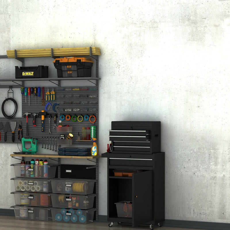 2-in-1 Metal Tool Chest on Wheels, Black