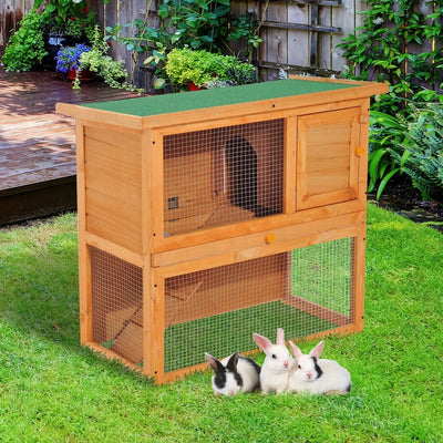 Wooden Rabbit Hutch, Weather Resistant 2 Tier Pawhut