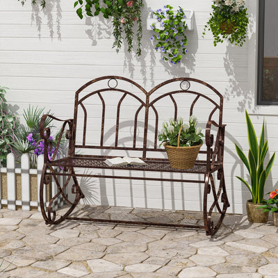 Metal Rocking Bench for Two with Wide Seat and Armrests for Relaxing Outdoors Bronze Red Outsunny