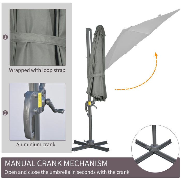 3m Large Grey Overhanging Cantilever Parasol