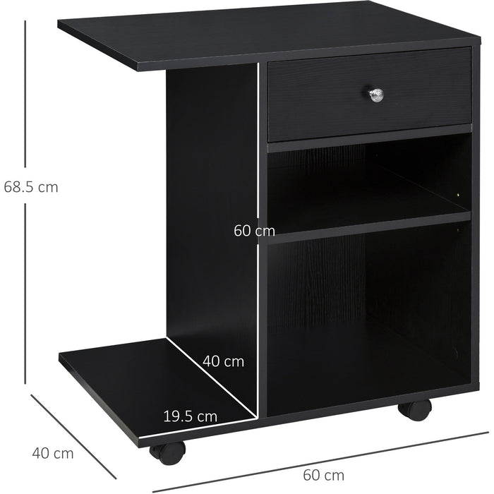 Black Mobile Printer Cart with CPU Stand & Drawer