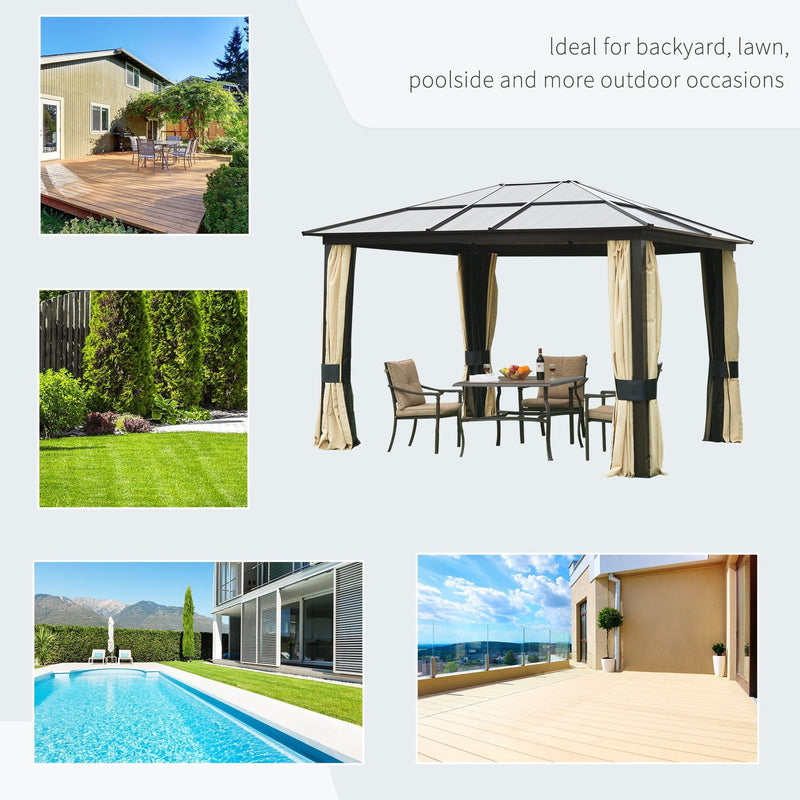 Hardtop Gazebo, Polycarbonate Roof, Garden Pavilion, 3.6x3m