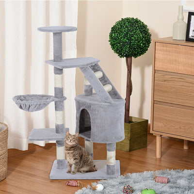 Grey Cat Tree, 125cm, Scratch Post, Climb Activity Centre Pawhut