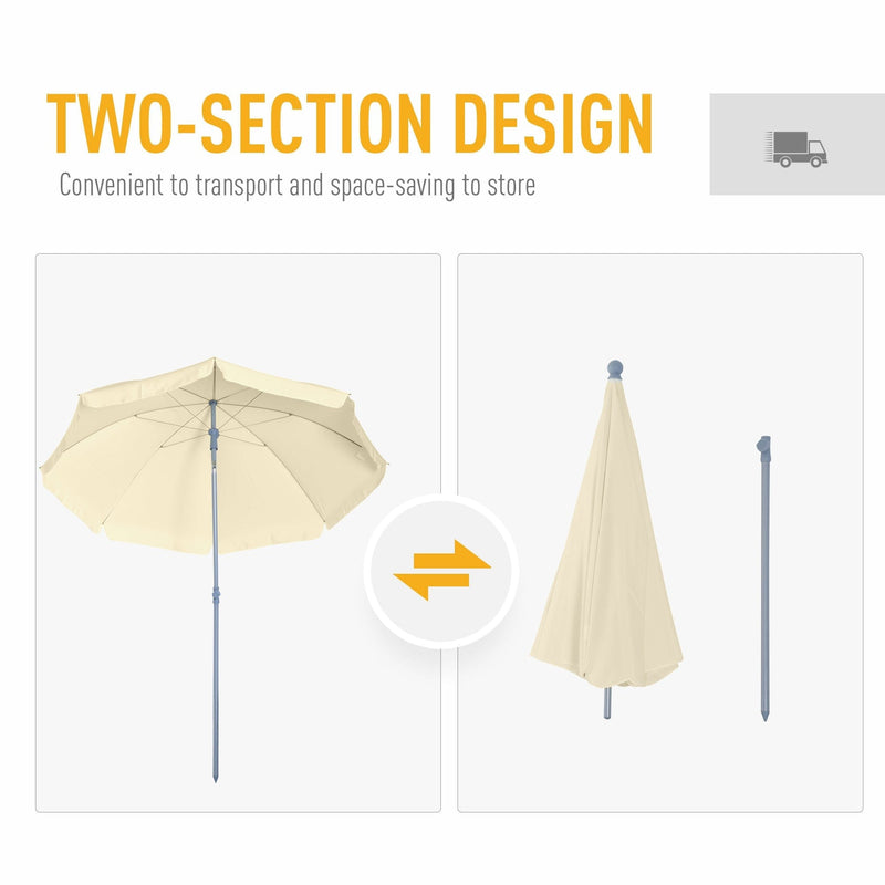 2.2m Beach Umbrella Parasol, Steel - Dark Green