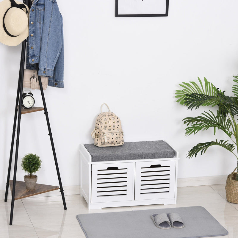 Shoe Storage Bench With Cushion and Drawers - White/Grey