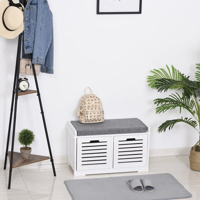 Shoe Storage Bench With Cushion and Drawers - White/Grey Homcom
