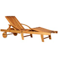 Outsunny Outdoor Garden Patio Wooden Sun Lounger Foldable Recliner Deck Chair Day Bed Furniture with Wheels Outsunny