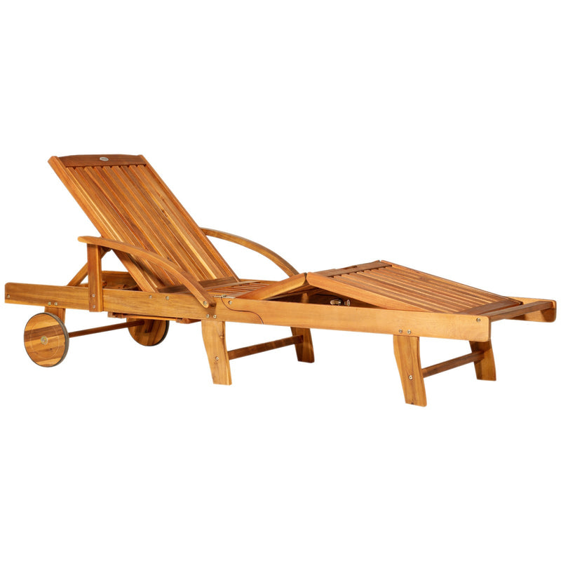 Outsunny Outdoor Garden Patio Wooden Sun Lounger Foldable Recliner Deck Chair Day Bed Furniture with Wheels Outsunny
