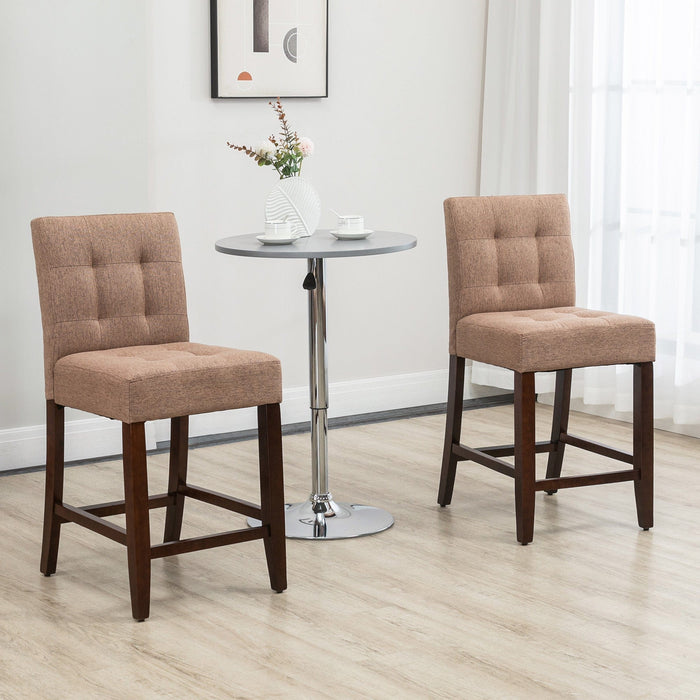 Fabric Bar Stools Set of 2, Tufted Back, Wooden Legs