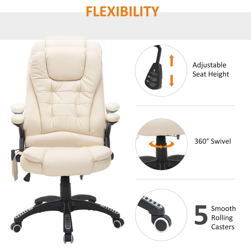Beige High-Back Massage Executive Chair with Tilt