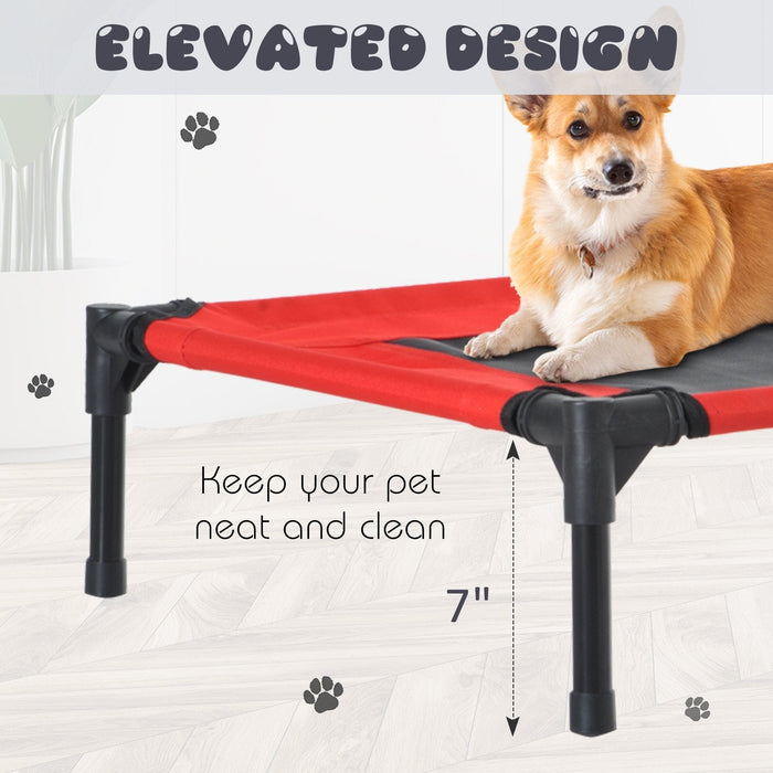 Elevated Camping Pet Bed, Metal Frame, Black/Red