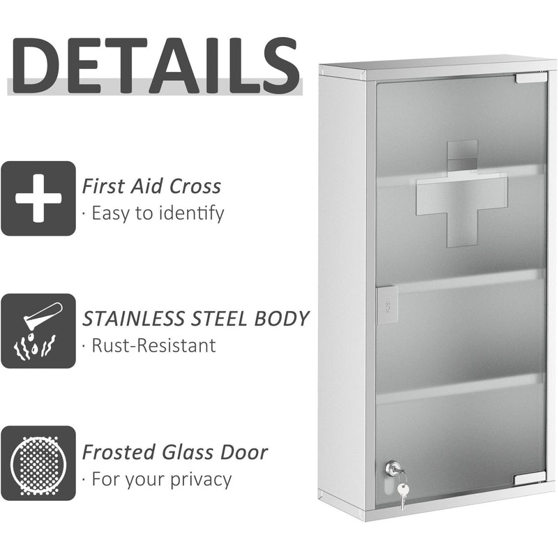 Wall Mounted Medicine Cabinet With Lock 60 x 30 x 12 cm