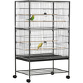 Large Bird Cage with Rolling Stand, Dark Grey Pawhut