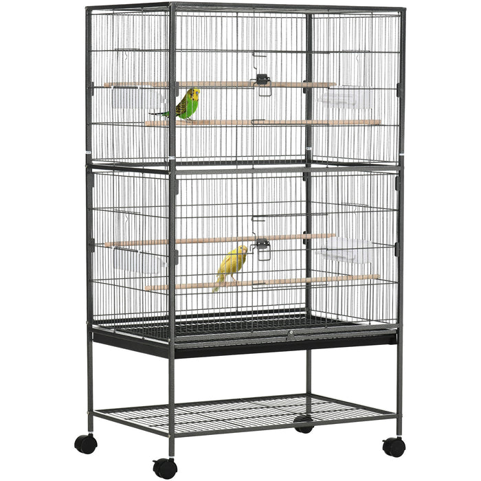 Large Bird Cage with Rolling Stand, Dark Grey