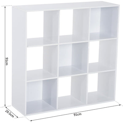 9 Cube Storage Organiser Bookcase, White Homcom
