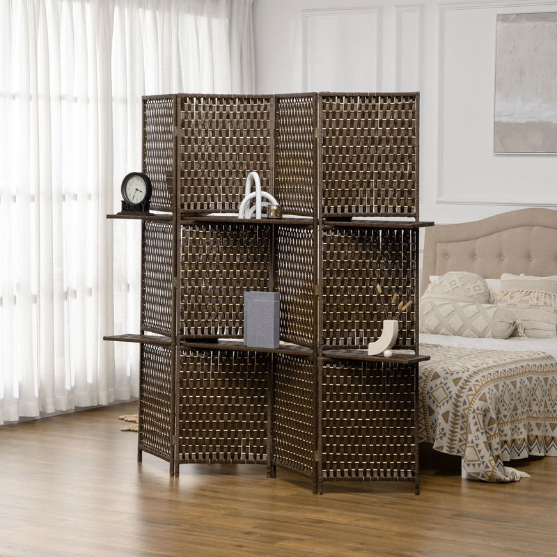 Brown 4-Panel Room Divider, 170cm