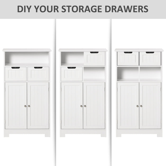 White Bathroom Floor Cabinet With 2 Drawers