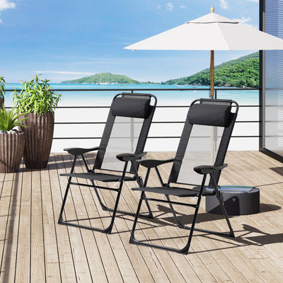 Folding Recliner Patio Chair Set of 2 Black Outsunny