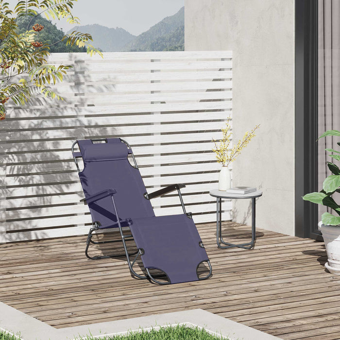 2-in-1 Folding Grey Sun Lounger Chair with Pillow
