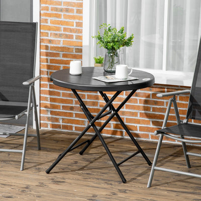 Outsunny Foldable Round Garden Table for 4, Outdoor Dining Table with HDPE Tabletop and Steel Frame, 80 x 80 x 73 cm, Dark Grey Outsunny
