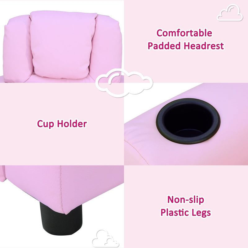 Childs Recliner Chair with Cup Holder - Pink