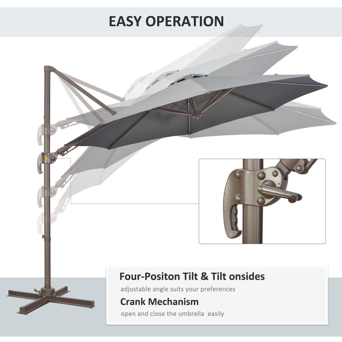 3m Cantilever Garden Parasol with 360° Rotation, Dark Grey