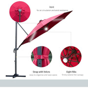 Image of a red cantilever parasol with solar lights