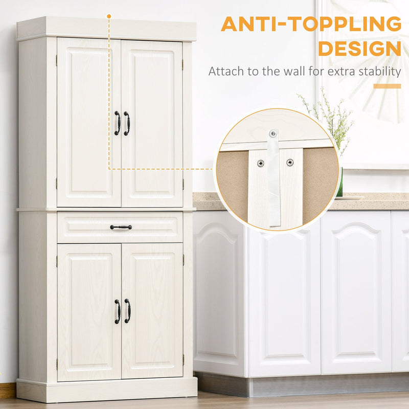 White Wood Grain Kitchen Cupboard with 4 Doors & Shelves