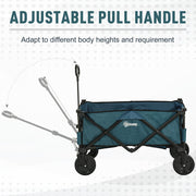 Outsunny Pull Along Cart Folding Cargo Wagon Trailer Trolley for Beach Garden Use with Telescopic Handle - Green Outsunny