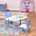 Kids Table and Chairs Set 3 Pieces 1 Table 2 Chairs Toddler Wooden Multi-usage Easy Assembly Star Image Ornament Blue and White AOSOM