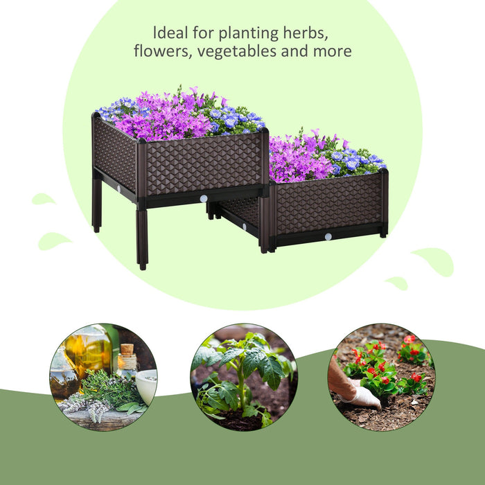 Set of 2 Plastic Raised Flower Beds, Self-Watering