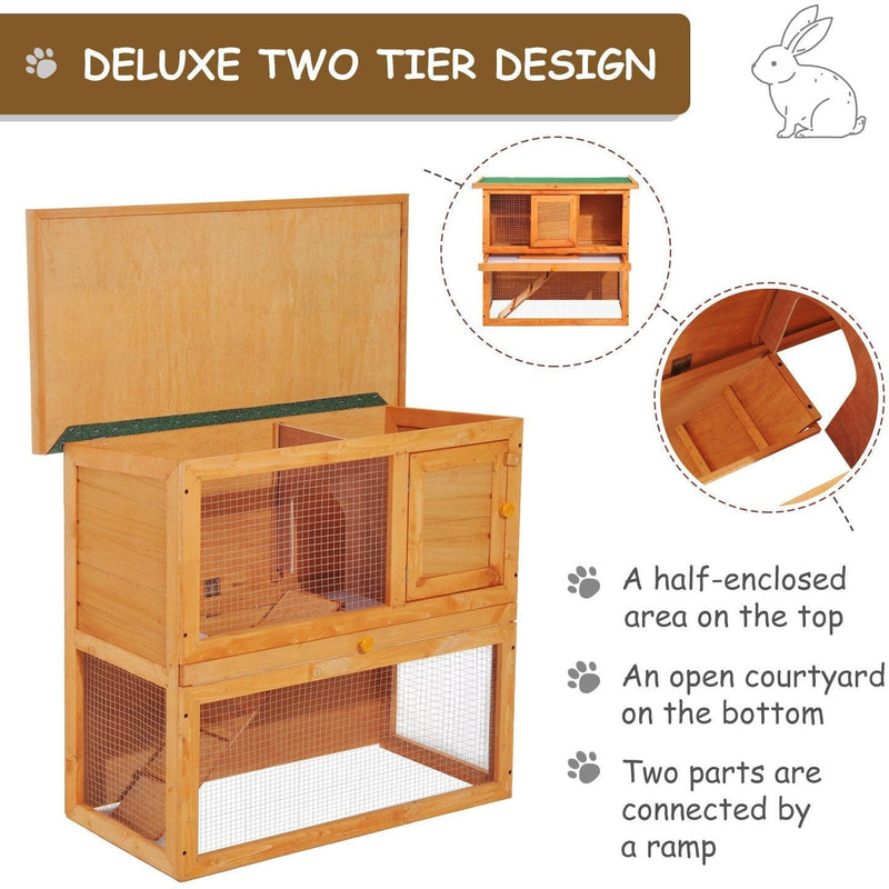 Wooden Rabbit Hutch, Weather Resistant 2 Tier