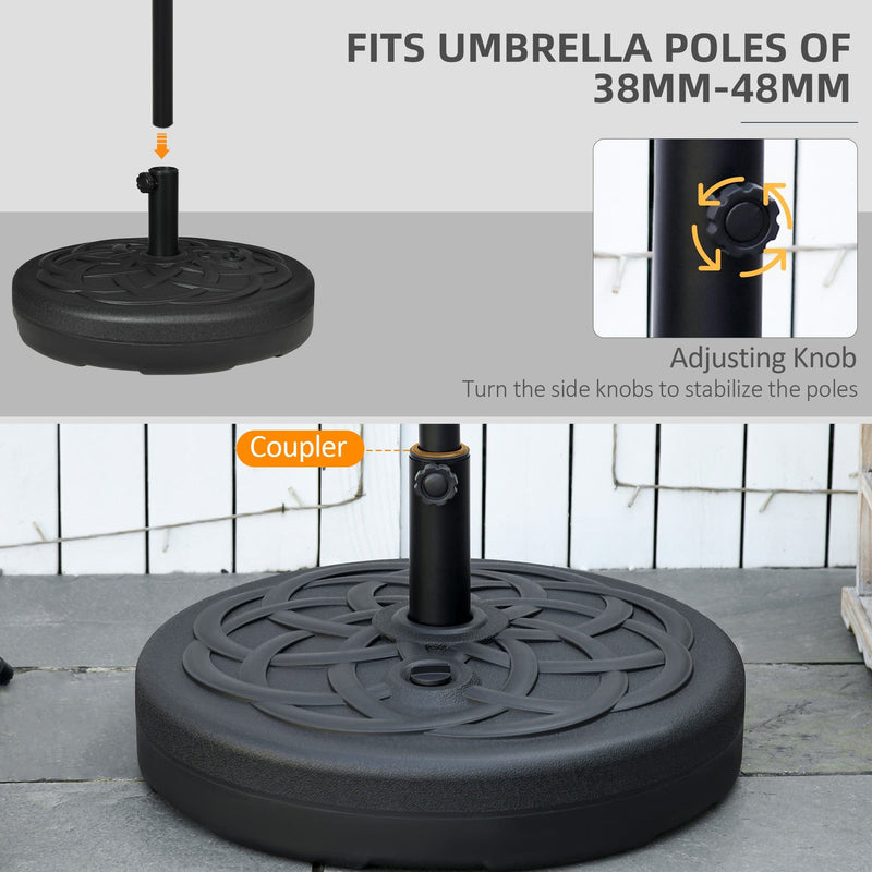 Outsunny Garden Parasol Base Holder, Outdoor Market Umbrella Stand Weight with Built-In Handle, 25kg Water or 35kg Sand Filled, Black Outsunny