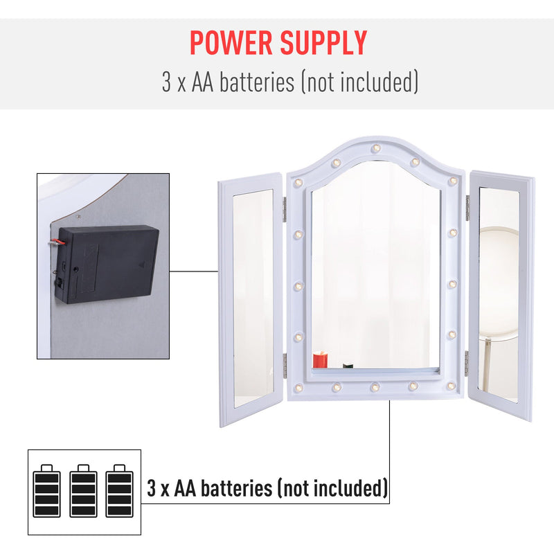 White LED Trifold Freestanding Vanity Mirror