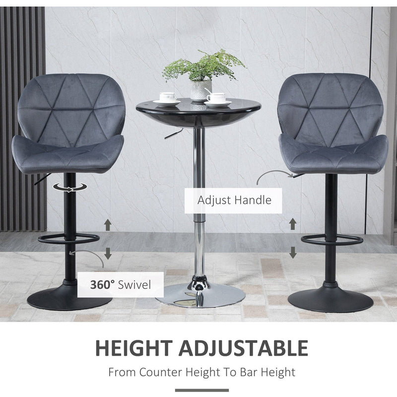 Set of 2 Grey Bar Stools With Backs