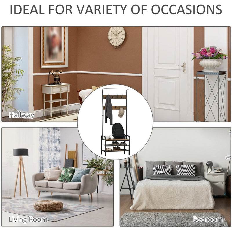 Industrial Coat Rack Shoe Cabinet Rustic Brown