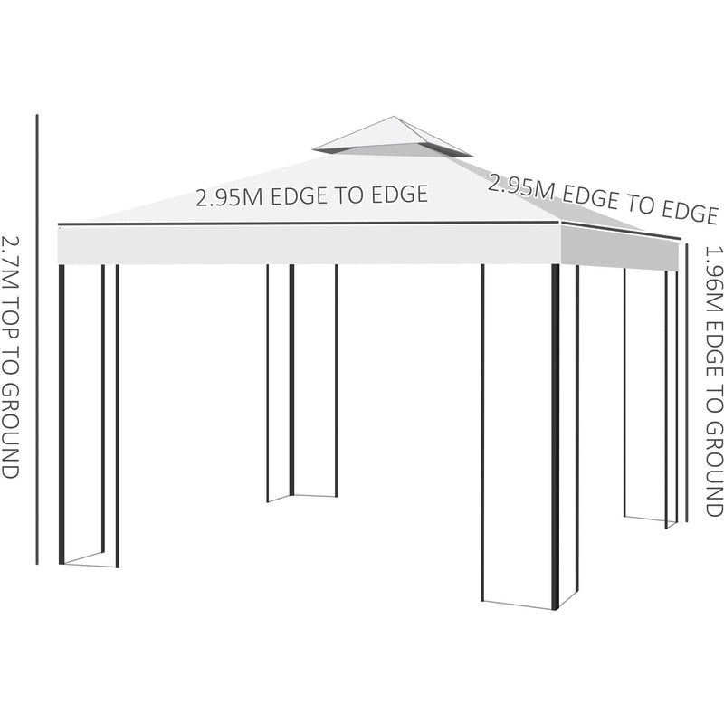 Steel Framed Gazebo with Vented Roof, 3x3m