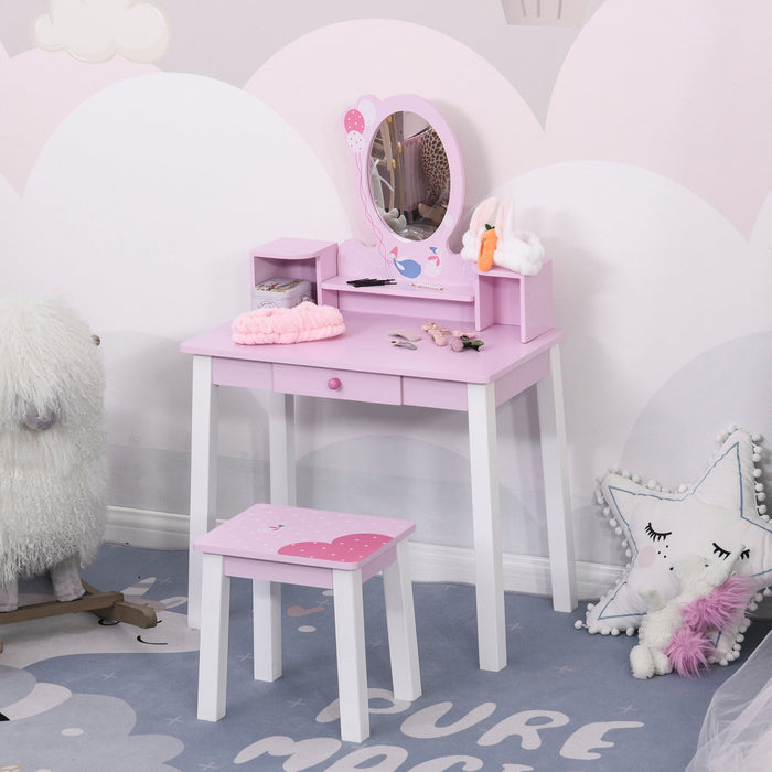 Kids Dressing Table With Mirror, Wooden, Fairy Theme