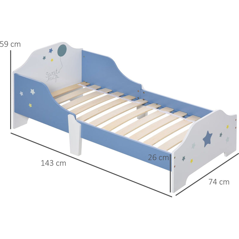 Kids Wooden Bed, Guardrails, Stars, 143x74x59cm, Blue