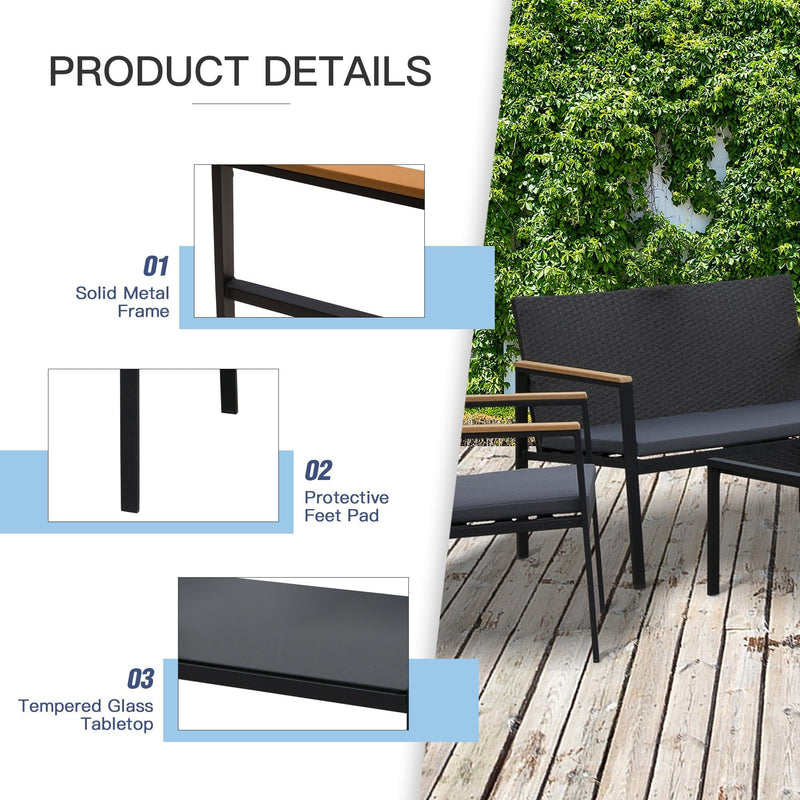 4 Seater Patio Furniture Set, Bench, Armchairs, Table