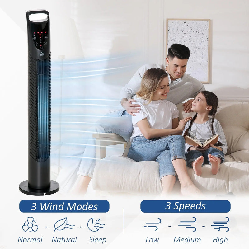 40W Tower Fan with Remote, Oscillation, 3 Speeds, 78.5H cm Homcom