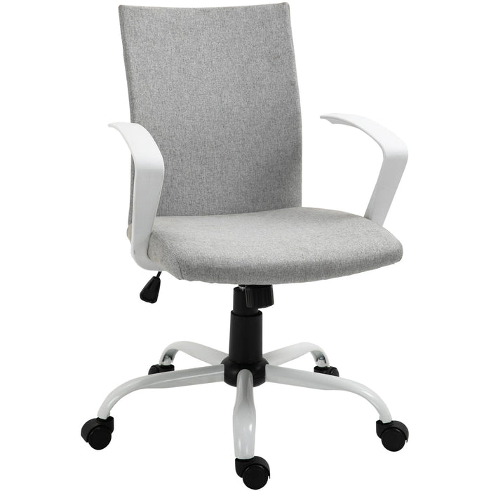 Dark Grey Linen Swivel Office Chair, Adjustable with Arm