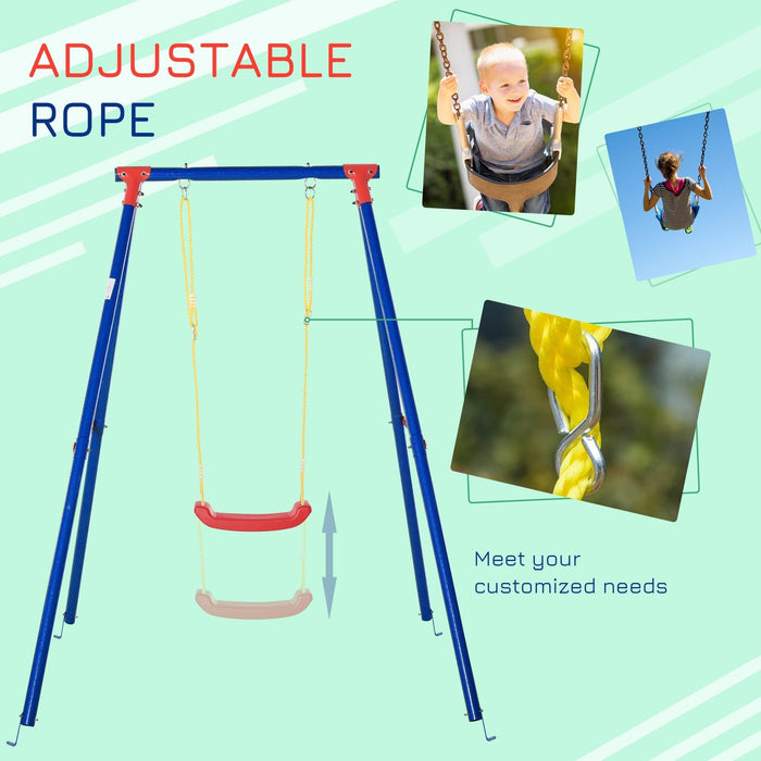 Metal Swing Set with Adjustable Rope for Kids, Blue