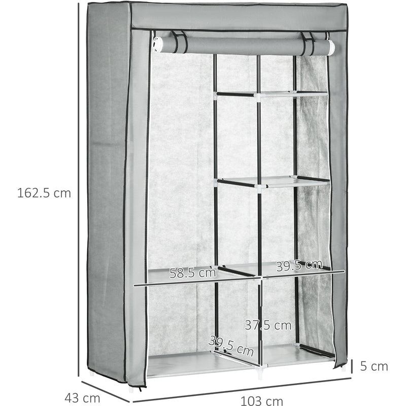 Light Grey 6-Shelf Foldable Fabric Wardrobe