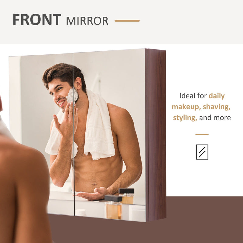 Bathroom Cabinet With Mirror, 63W x 13.5D x 60H cm, Walnut